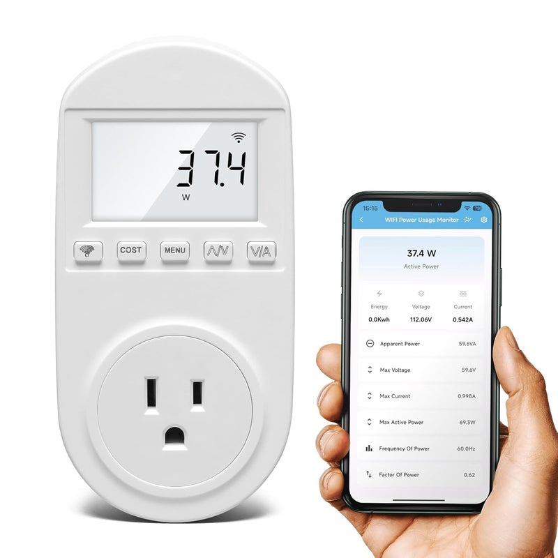 Zuomeng WiFi Electricity Usage Monitor, Plug-in WiFi Power Meter with Sound Alarm, Refrigerator Power Consumption Monitoring and Electricity Bill Statistics - Image 1